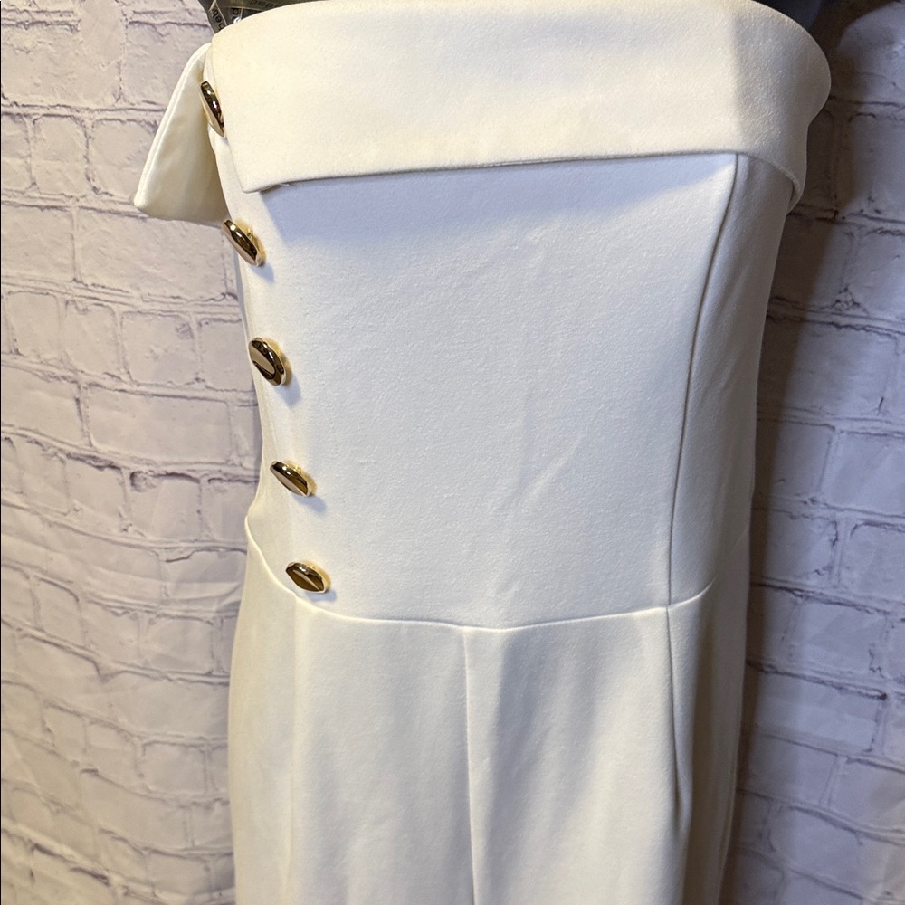 bebe White Strapless Jumpsuit with Button Accents - Picture 4 of 12